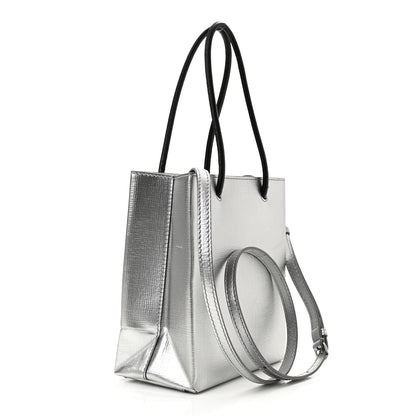 Balenciaga Metallic Squared Calfskin Logo North South Shopper Tote XXS Silver 2 of 10