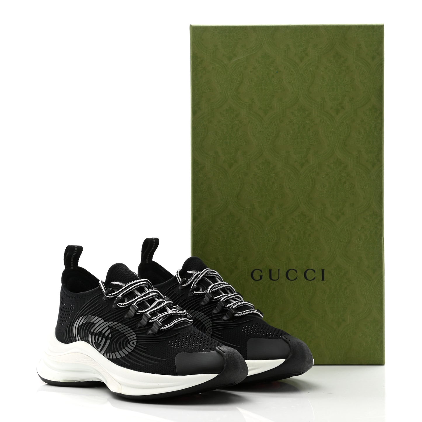 Technical Knit Fabric Waves Womens Gucci Run Sneakers 36.5 Black Loess