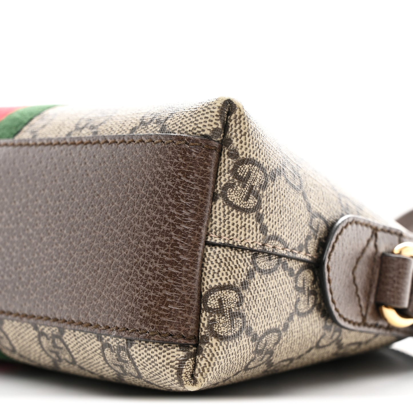 GG Supreme Monogram Textured Dollar Calfskin Web Small Ophidia Dome Shoulder Bag Beige Ebony New Acero
