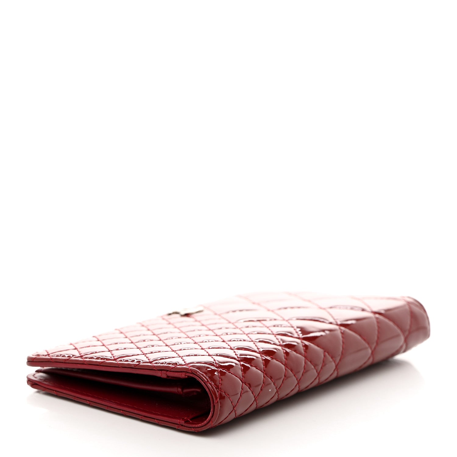 Chanel Patent Quilted Zip Around Wallet Dark Red 4 of 12
