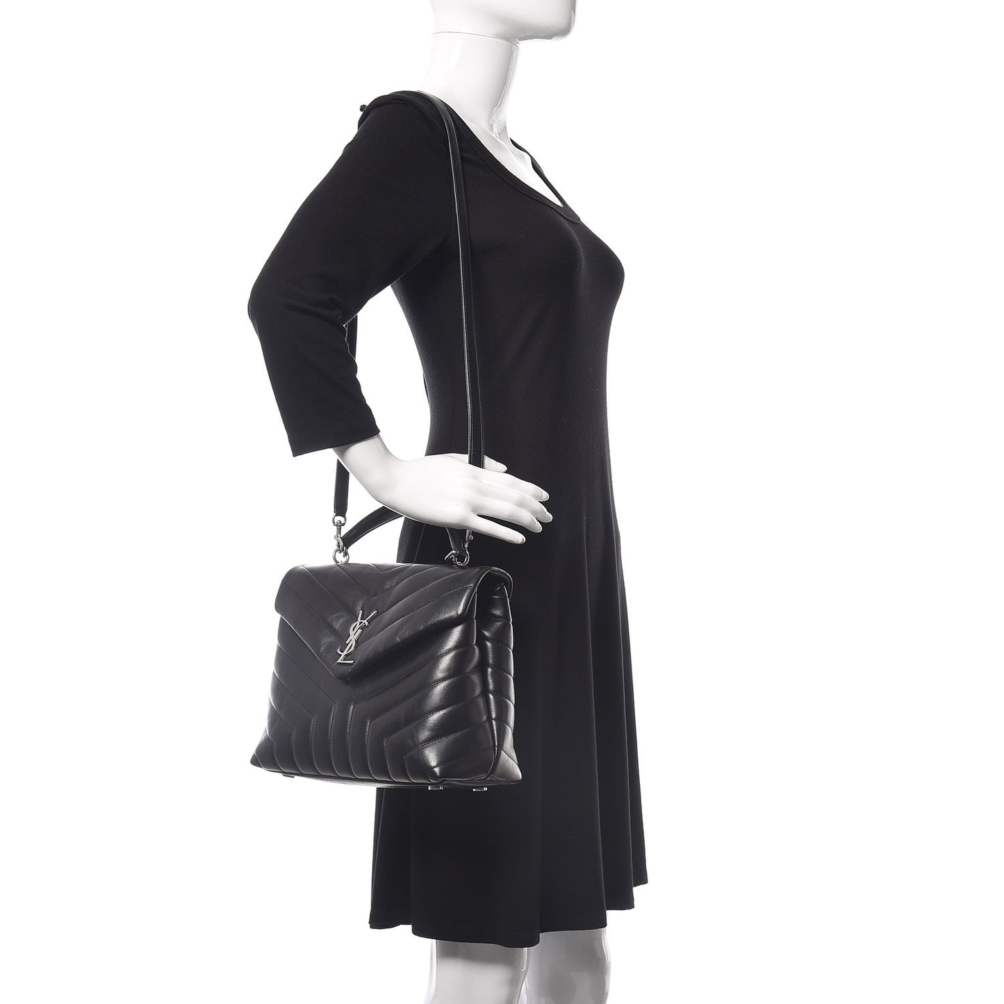 Calfskin Y Quilted Monogram Medium Loulou Satchel Black