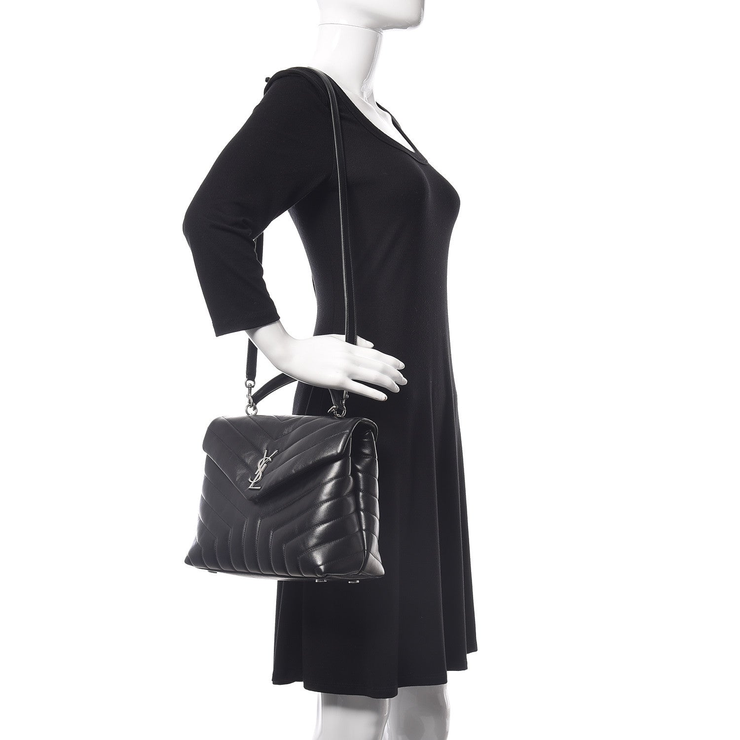 Saint Laurent Calfskin Y Quilted Monogram Medium Loulou Satchel Black 2 of 11