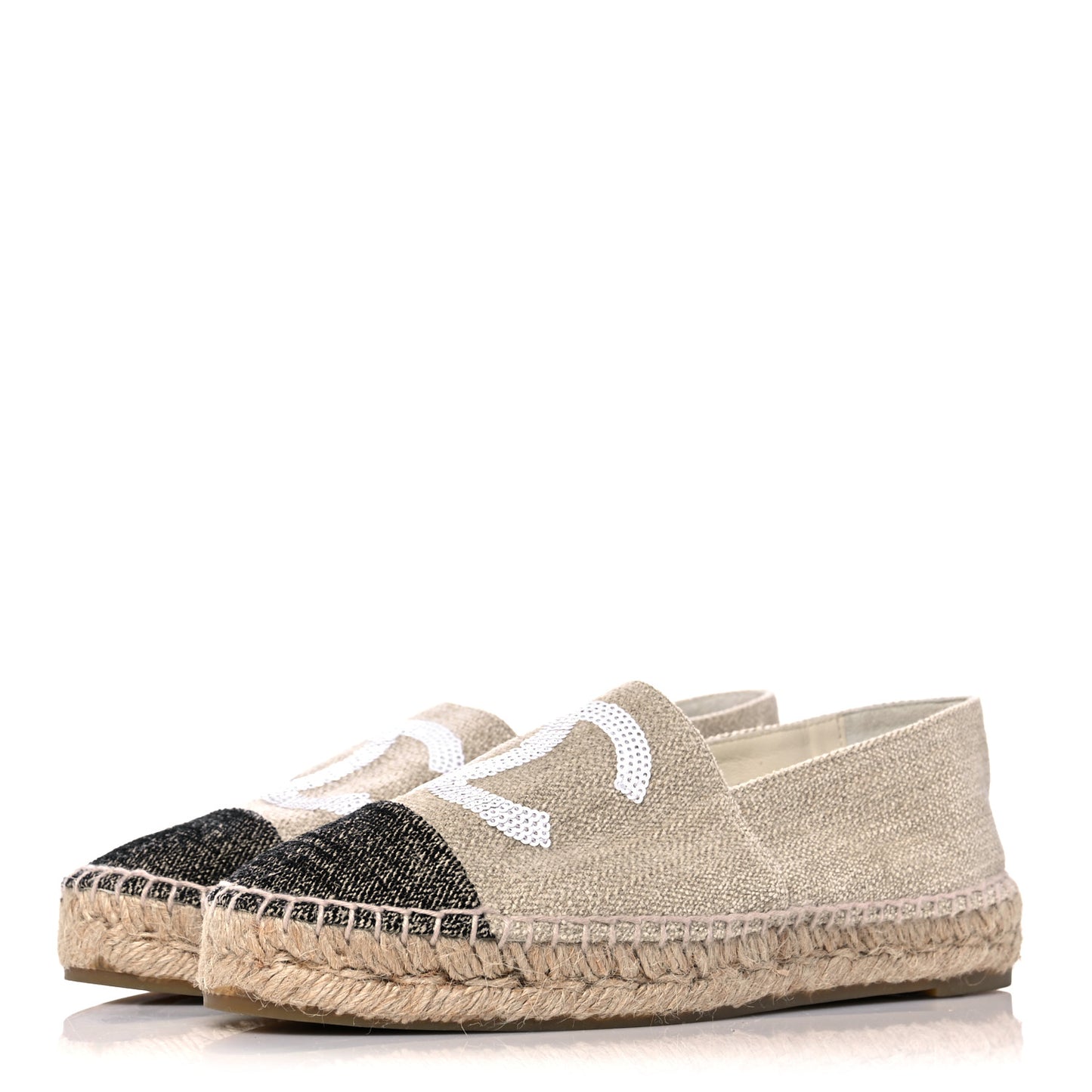 Toile Sequin CC Espadrilles 36 Beige Black