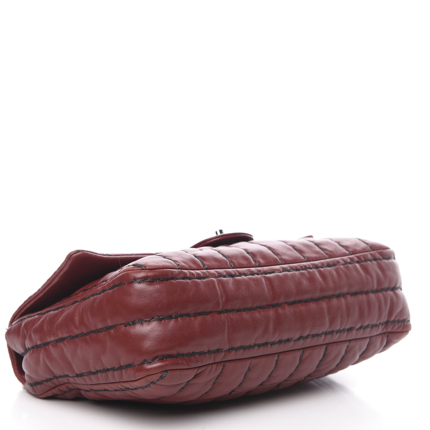 Lambskin Vertical Stitch Jumbo Single Flap Dark Red