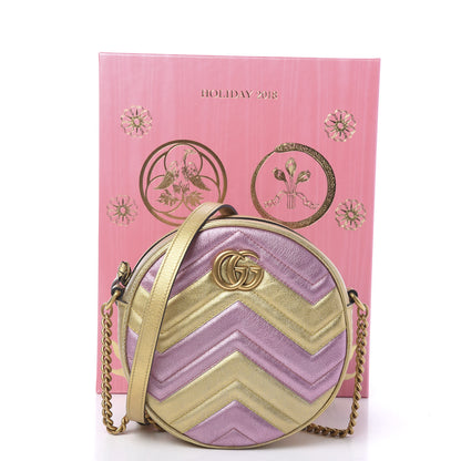 Gucci Metallic Calfskin Matelasse Mini GG Marmont Round Shoulder Bag Gold Pink 10 of 10