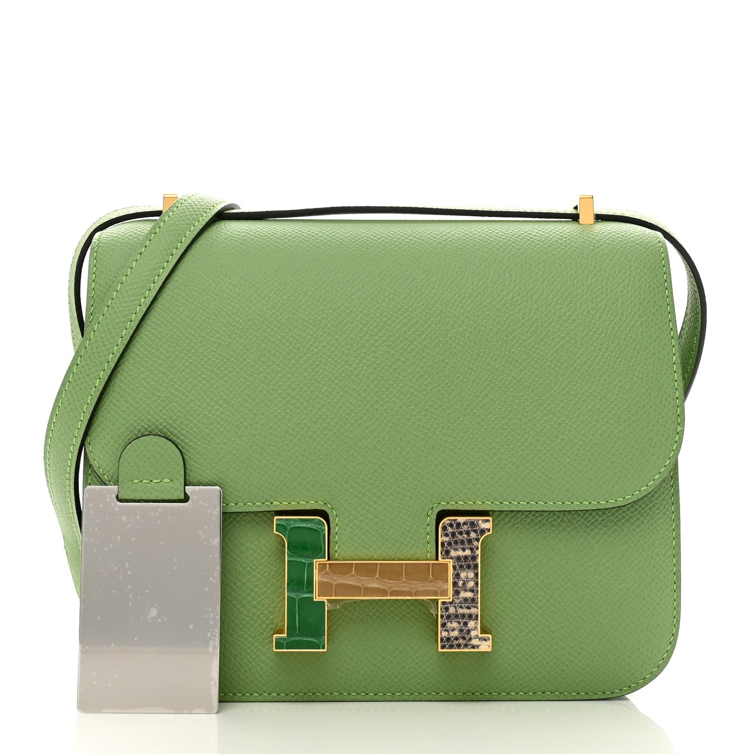 Hermes Epsom Shiny Alligator Lizard Constance 18 Vert Criquet Cactus Beige Sable Ombre 1 of 12