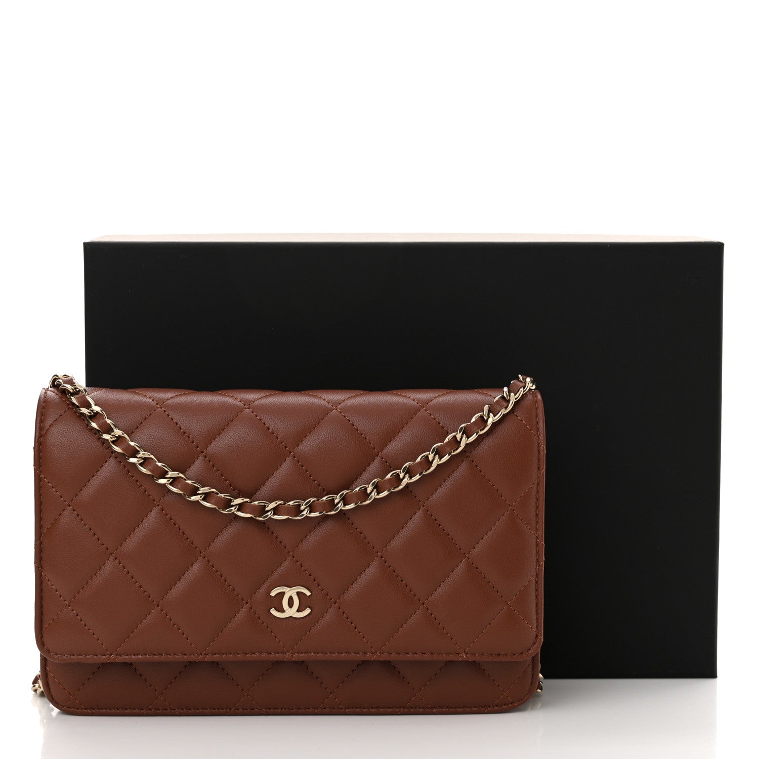 Chanel Lambskin Quilted Wallet On Chain WOC Brown 14 of 14
