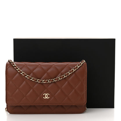 Chanel Lambskin Quilted Wallet On Chain WOC Brown 14 of 14