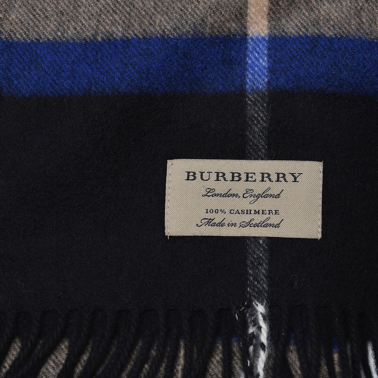 Cashmere Giant Check Fringe Scarf Bright Cobalt
