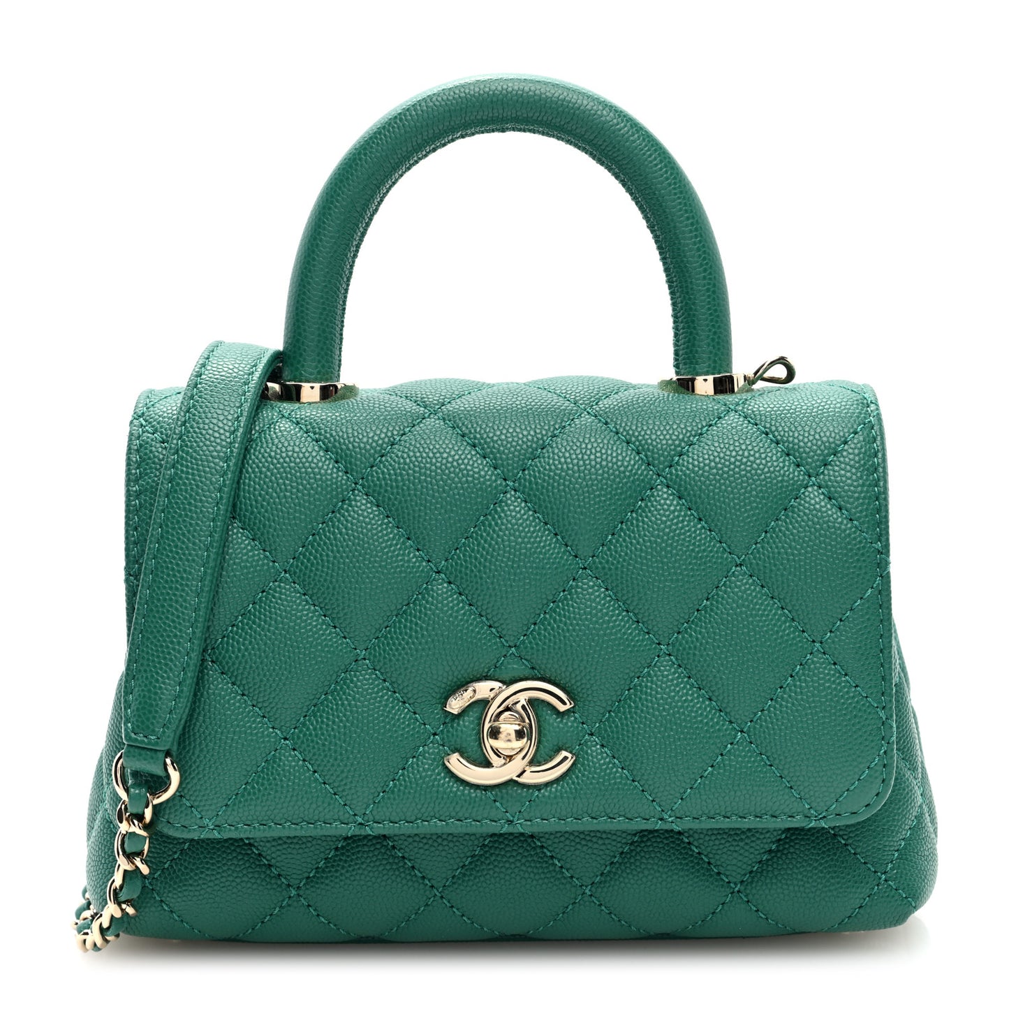 Caviar Quilted Extra Mini Coco Handle Flap Green