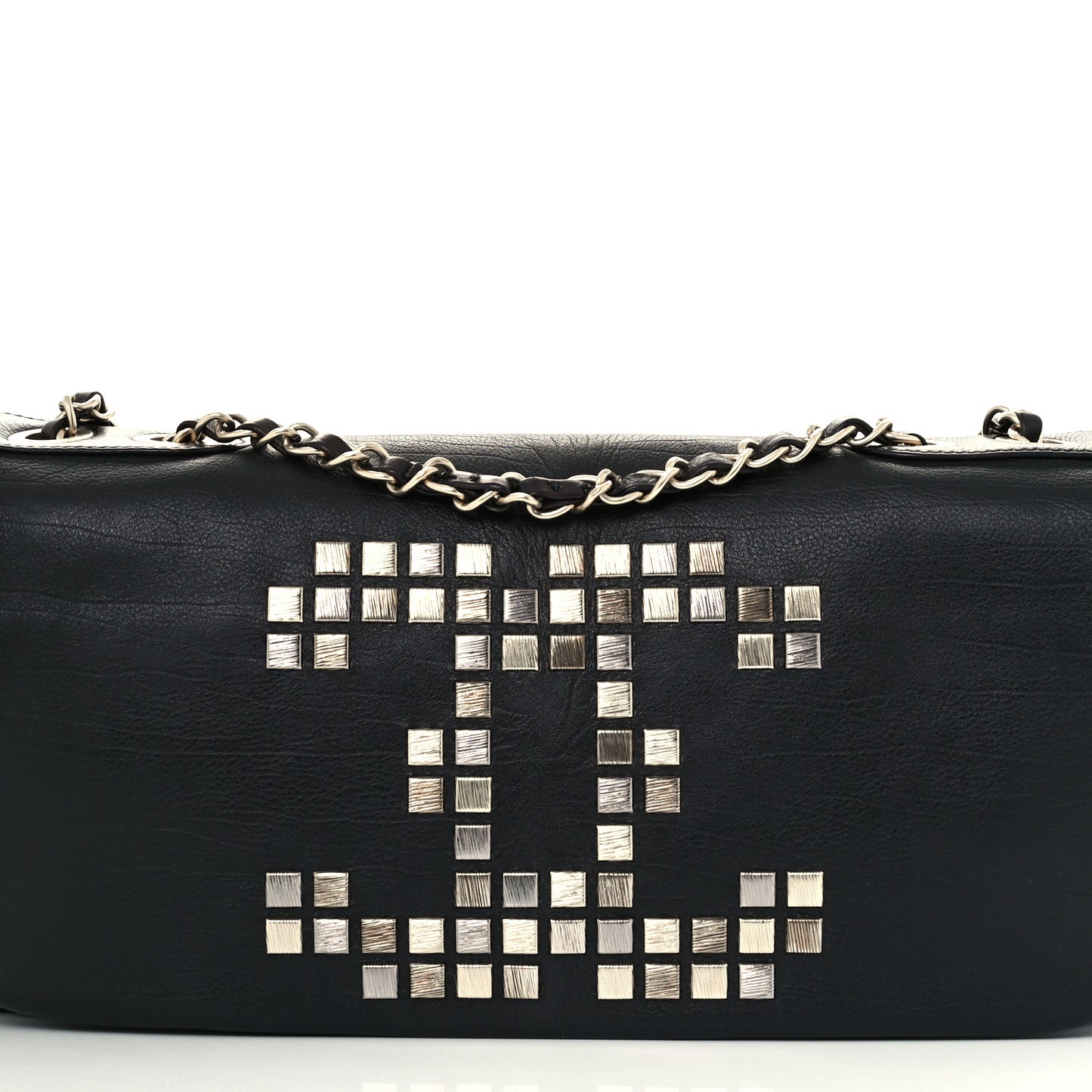 Grained Calfskin Metal Mosaic Flap Black
