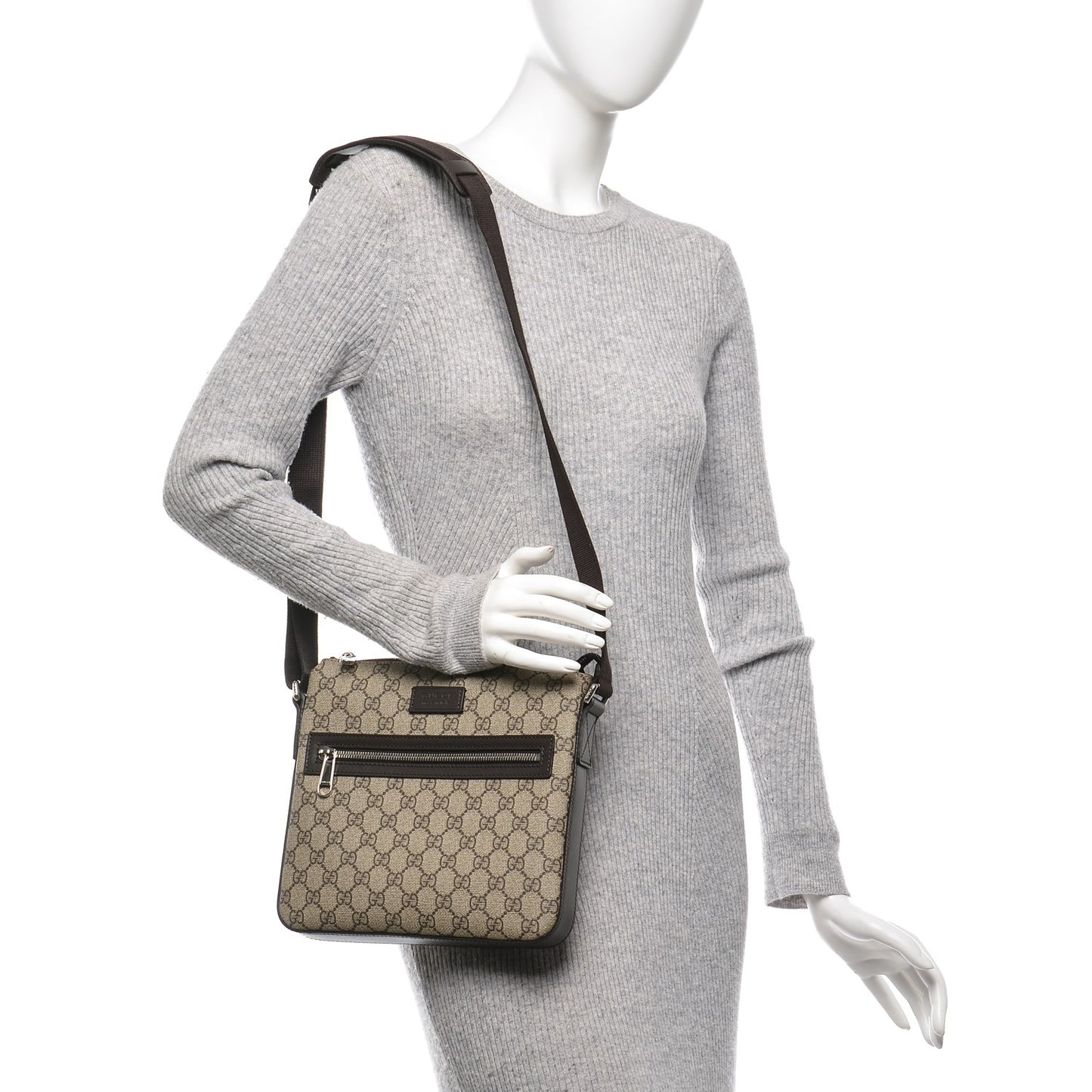 GG Supreme Monogram Selleria Calfskin Small Flat Messenger Bag Beige Ebony Cocoa Marrone Scuro