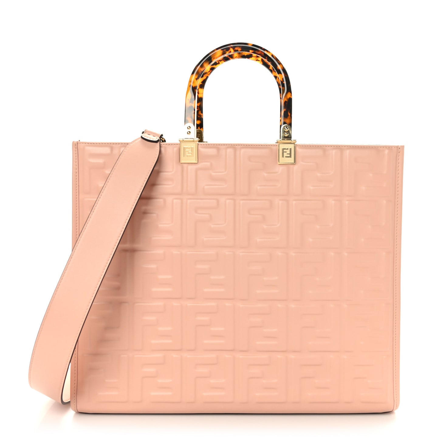 Vitello Plexiglass FF Embossed Medium Fendi Sunshine Shopper Tote Baby Pink