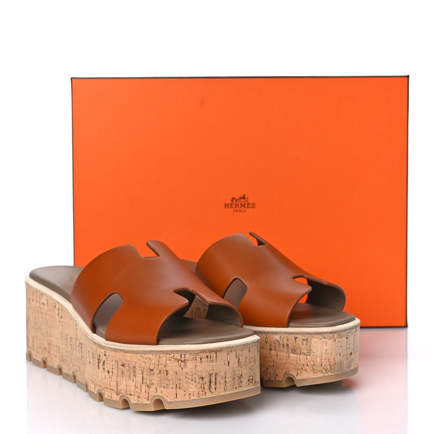 Hermes Calfskin Cork Eze 30 Sandals 38 Marron Glaise 8 of 8