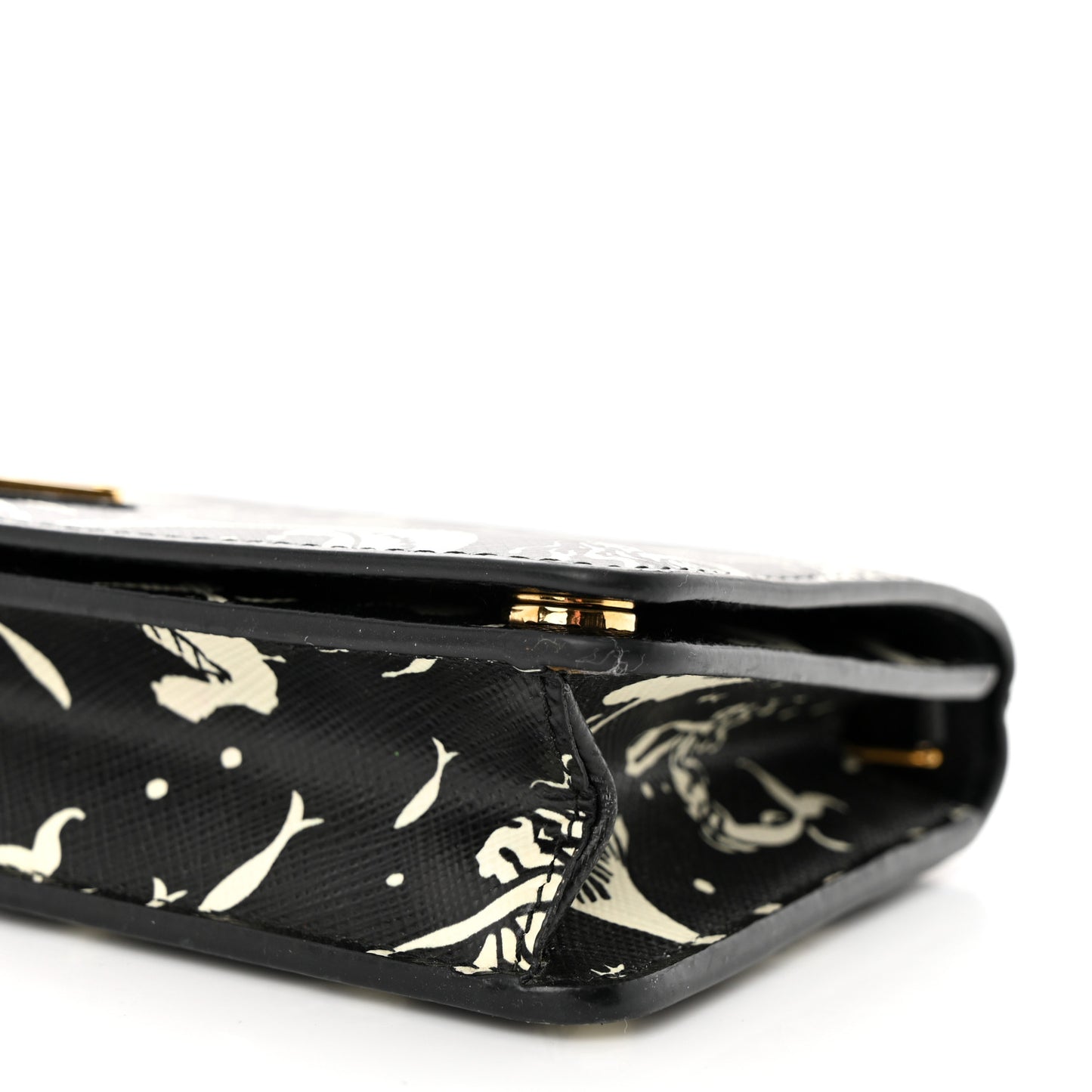 Saffiano Triangle Logo Mermaid Print Mini Crossbody Bag Black