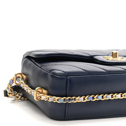 Chanel Lambskin Chevron Quilted Mini Chain Around Rectangular Flap Blue 9 of 10