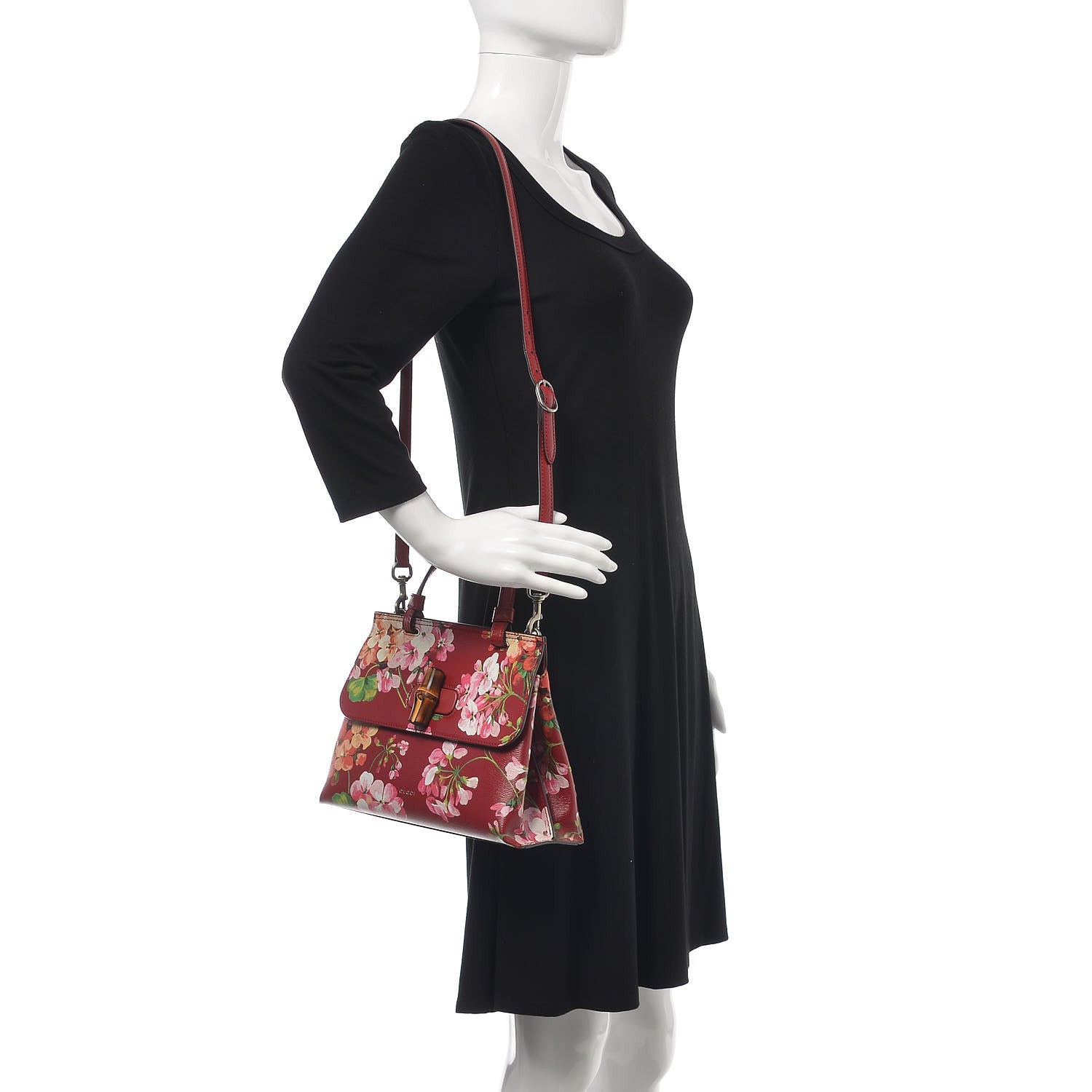 Gucci Shangai Calfskin Blooms Print Small Bamboo Daily Top Handle Bag Romantic Cerise Multicolor 2 of 9