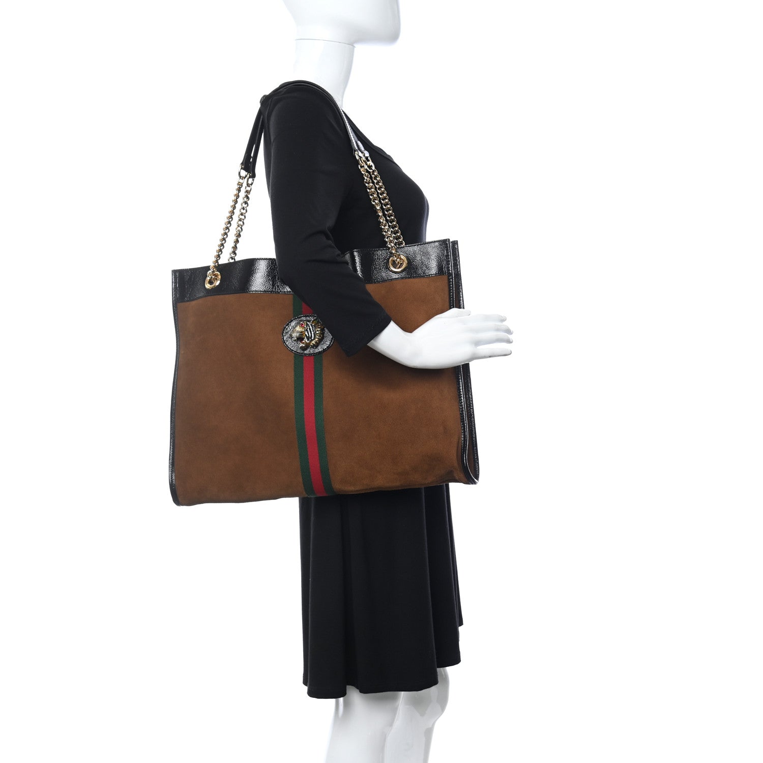 Gucci Suede Patent Large Rajah Chain Tote Nocciola Black 3 of 19