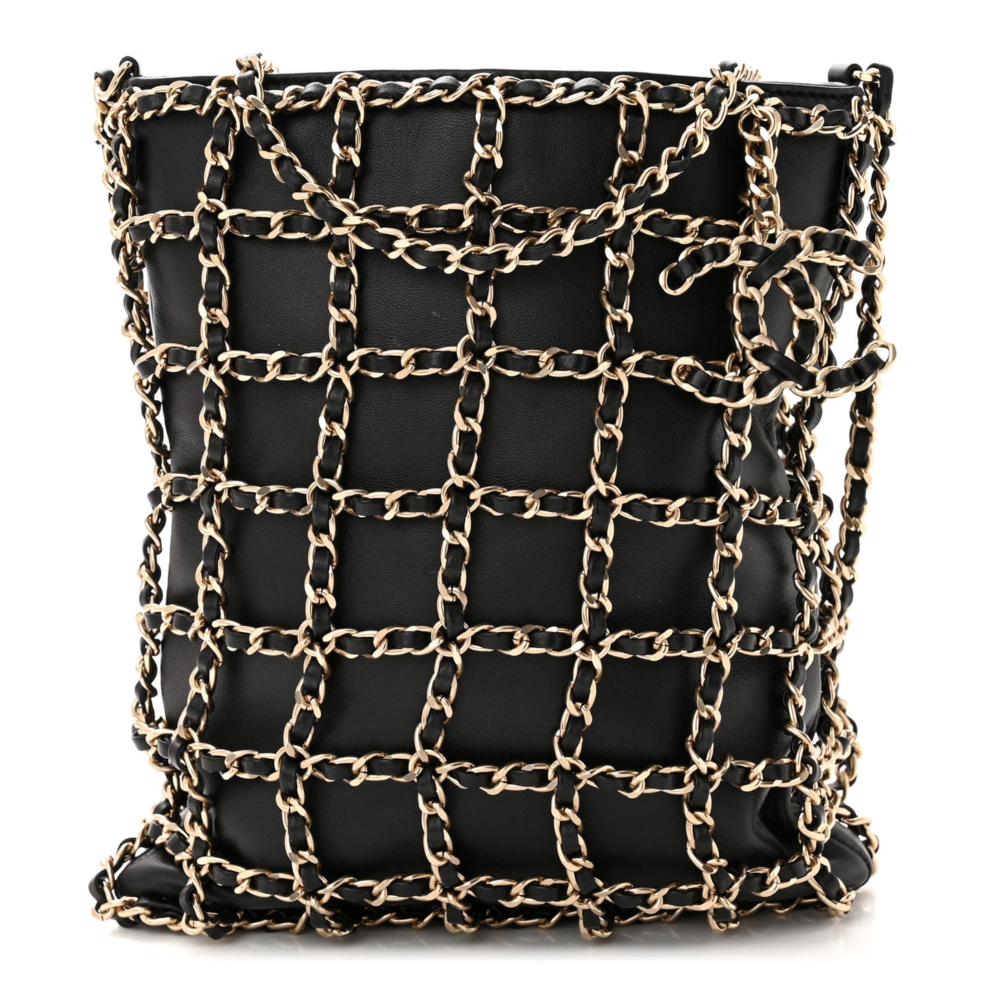 Lambskin Shopping Chain Tote Black