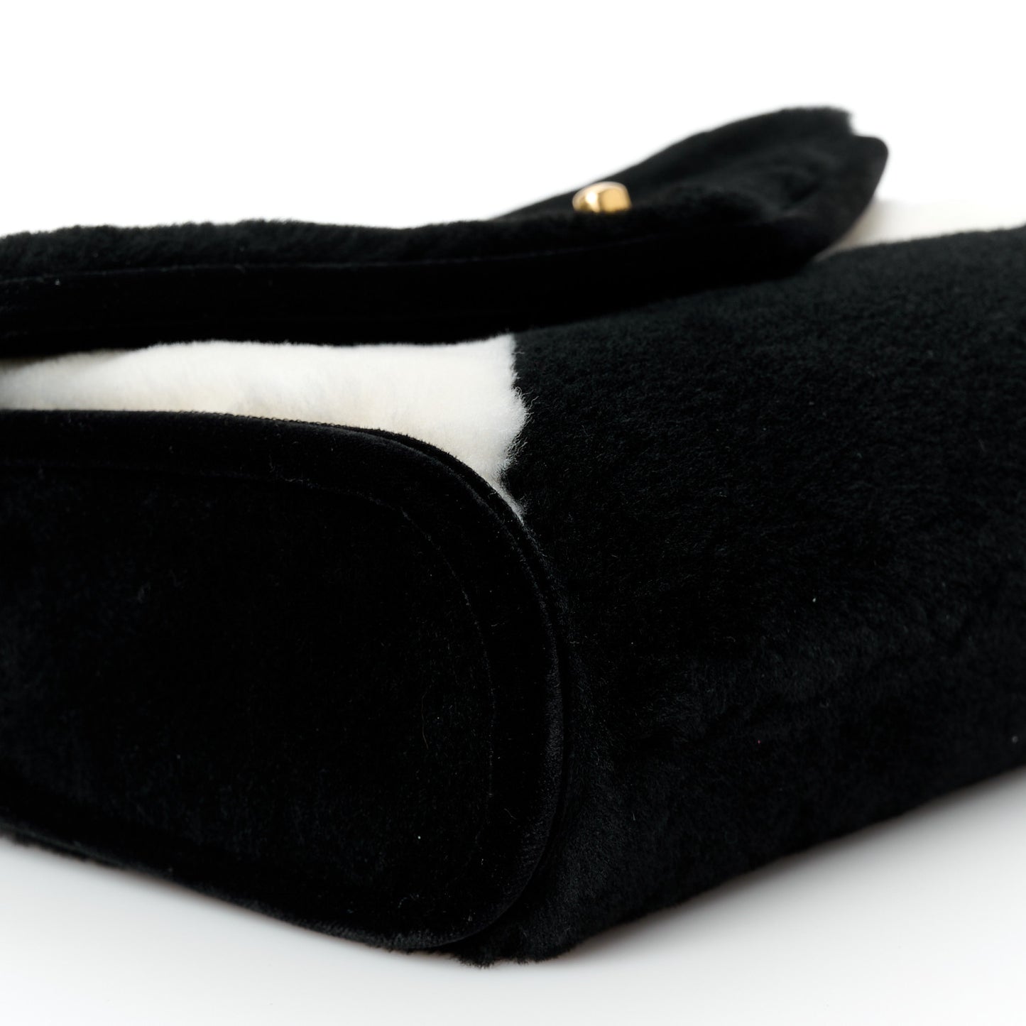 Shearling Checkered Flap Bag Black White