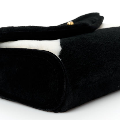 Chanel Shearling Checkered Flap Bag Black White 10 of 12