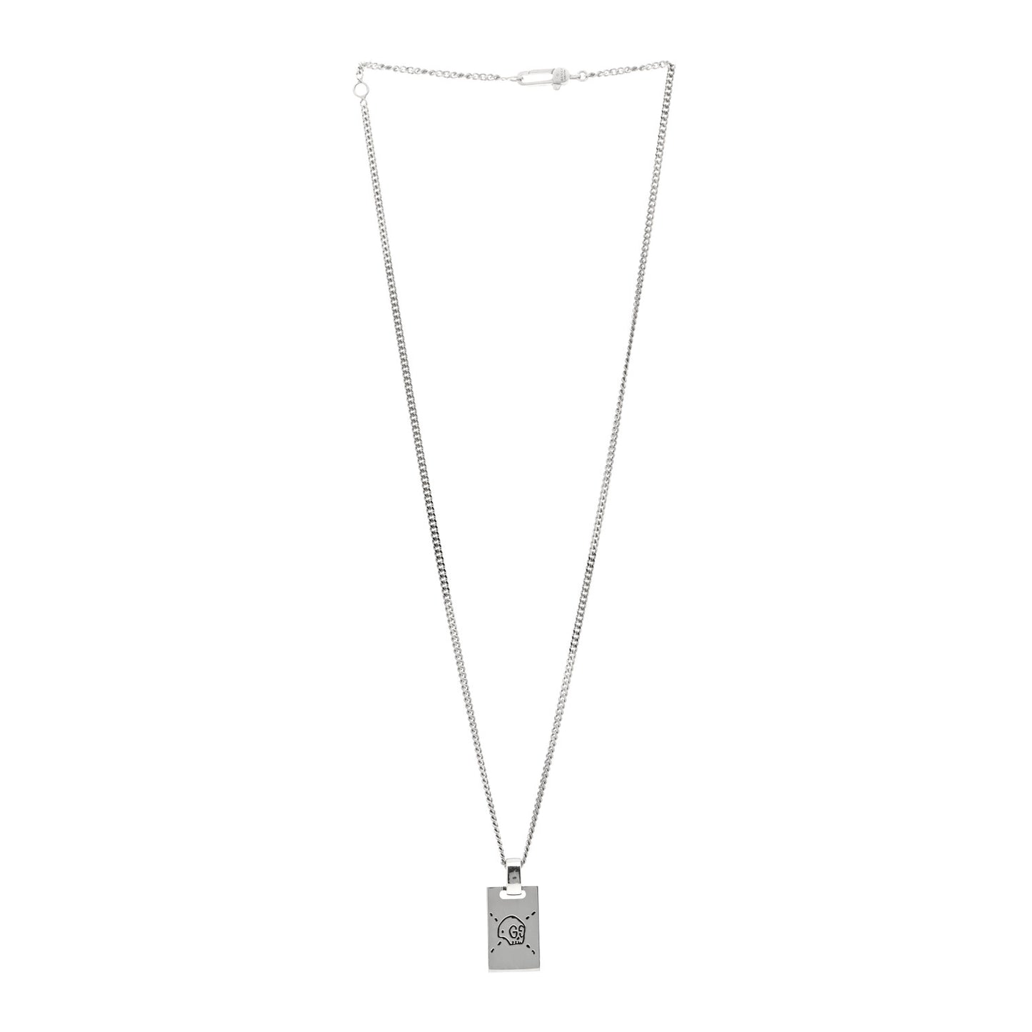 Sterling Silver GucciGhost Hamlet Skull Dog Tag Pendant Necklace