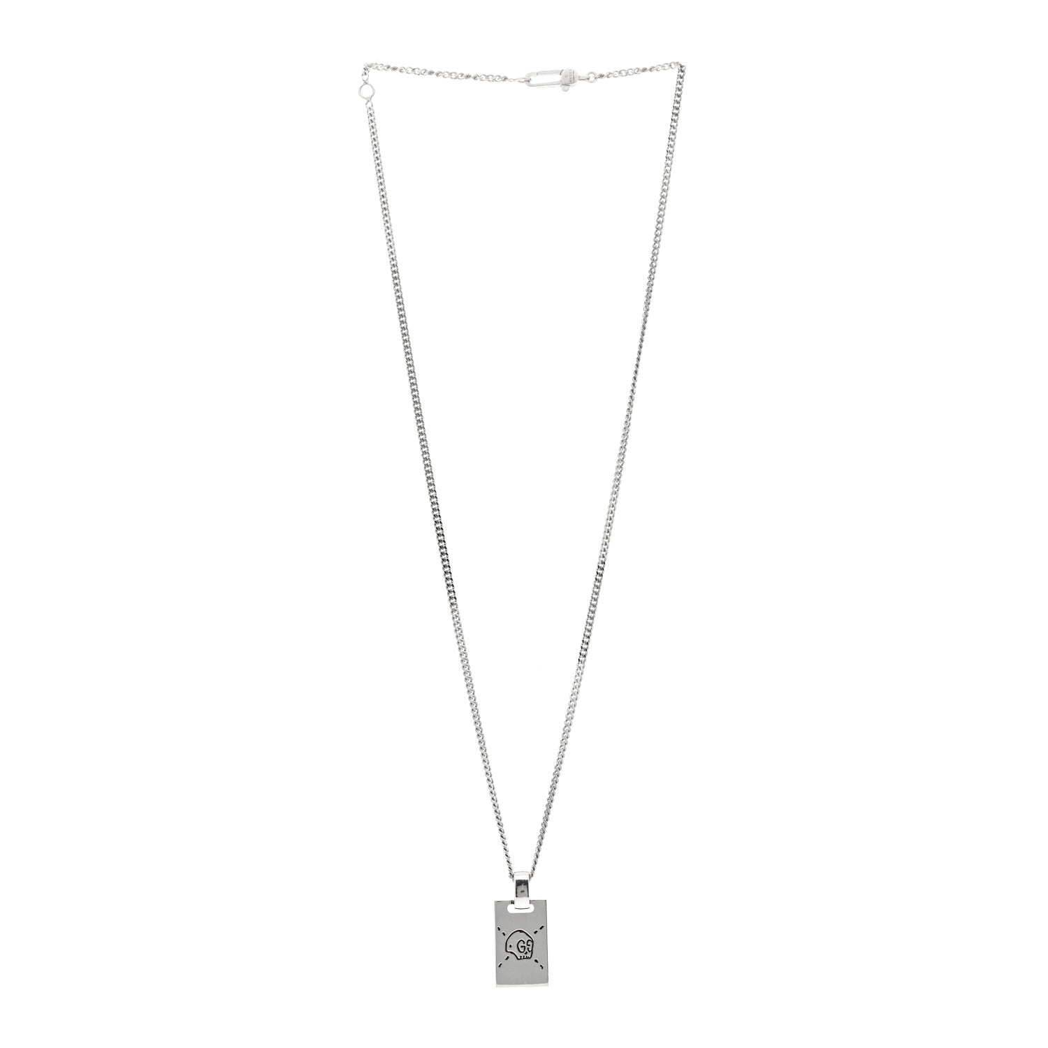 Gucci Sterling Silver GucciGhost Hamlet Skull Dog Tag Pendant Necklace 2 of 4