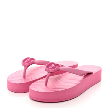 Gucci Rubber Chevron Womens GG Thong Sandals 38 Pink Tropical Flower 3 of 9
