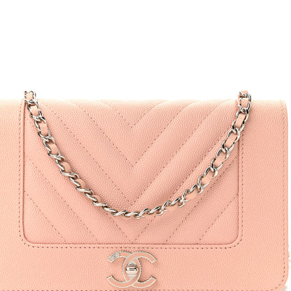 Chanel Metallic Caviar Quilted Vintage Mademoiselle Wallet On Chain WOC Light Pink 9 of 12