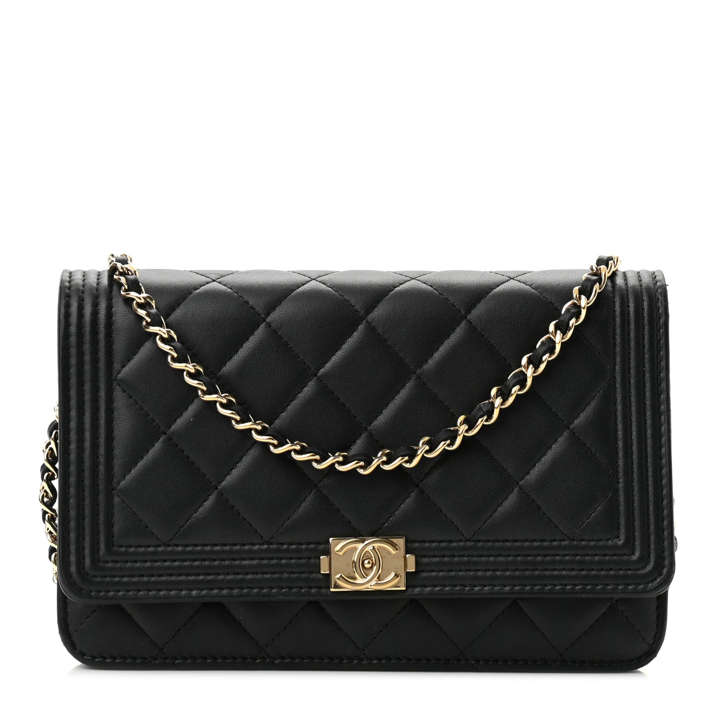 Lambskin Quilted Boy Wallet On Chain WOC Black