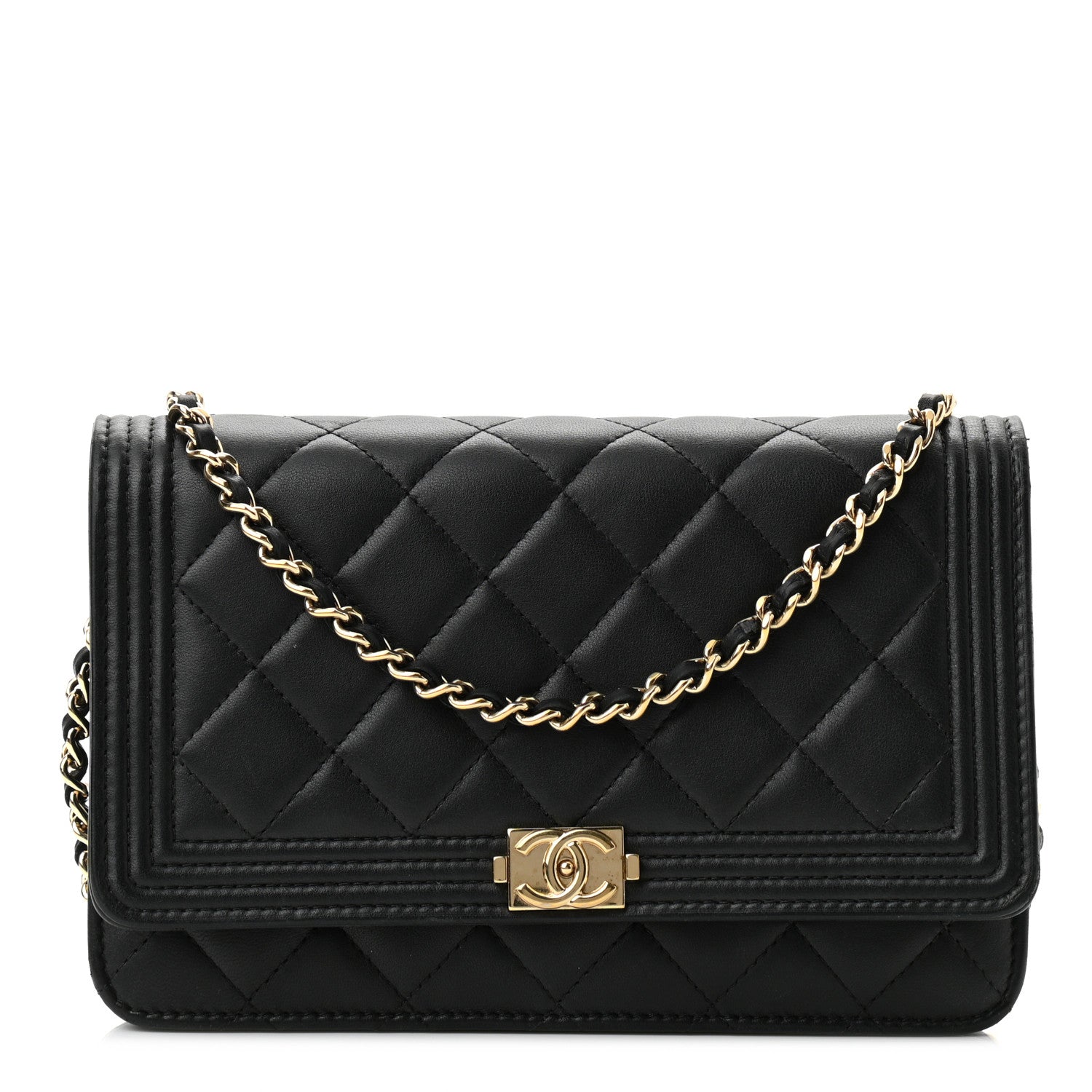 Chanel Lambskin Quilted Boy Wallet On Chain WOC Black 1 of 11