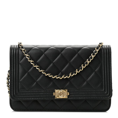 Chanel Lambskin Quilted Boy Wallet On Chain WOC Black 1 of 11