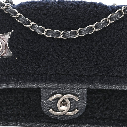 Chanel Shearling Sheepskin Denim Medium Paris Dallas Sheriff's Star Flap Black 8 of 10