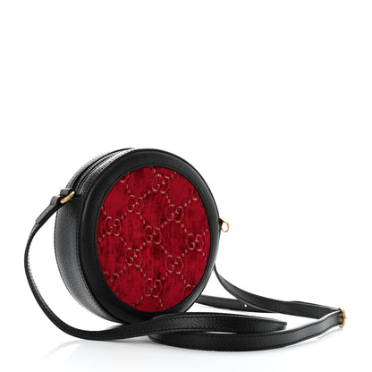 Gucci Velvet GG Monogram Textured Calfskin Round Shoulder Bag Red Cipria Black 3 of 10