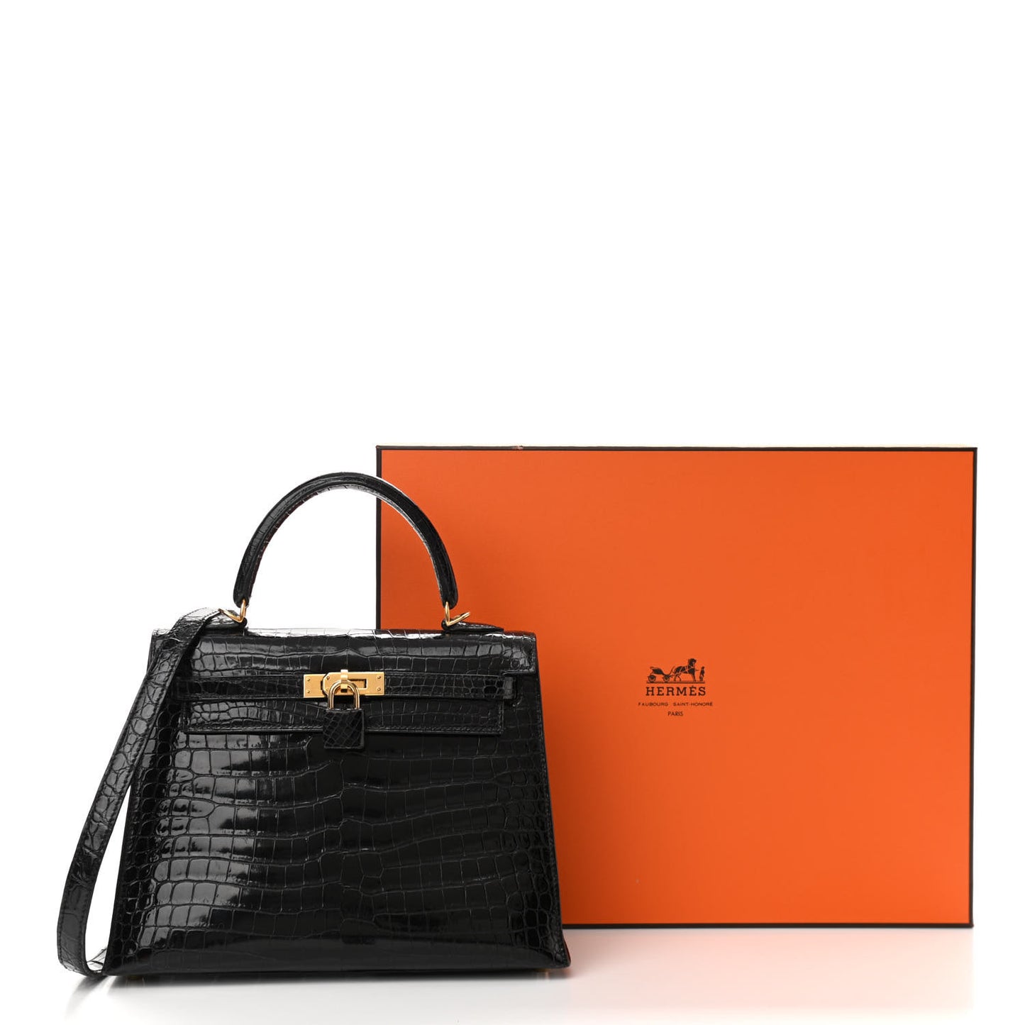Shiny Porosus Crocodile Kelly Sellier 25 Black