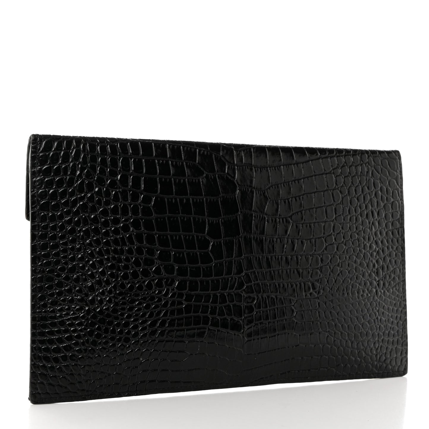 Calfskin Crocodile Embossed Uptown Monogram Pouch Black