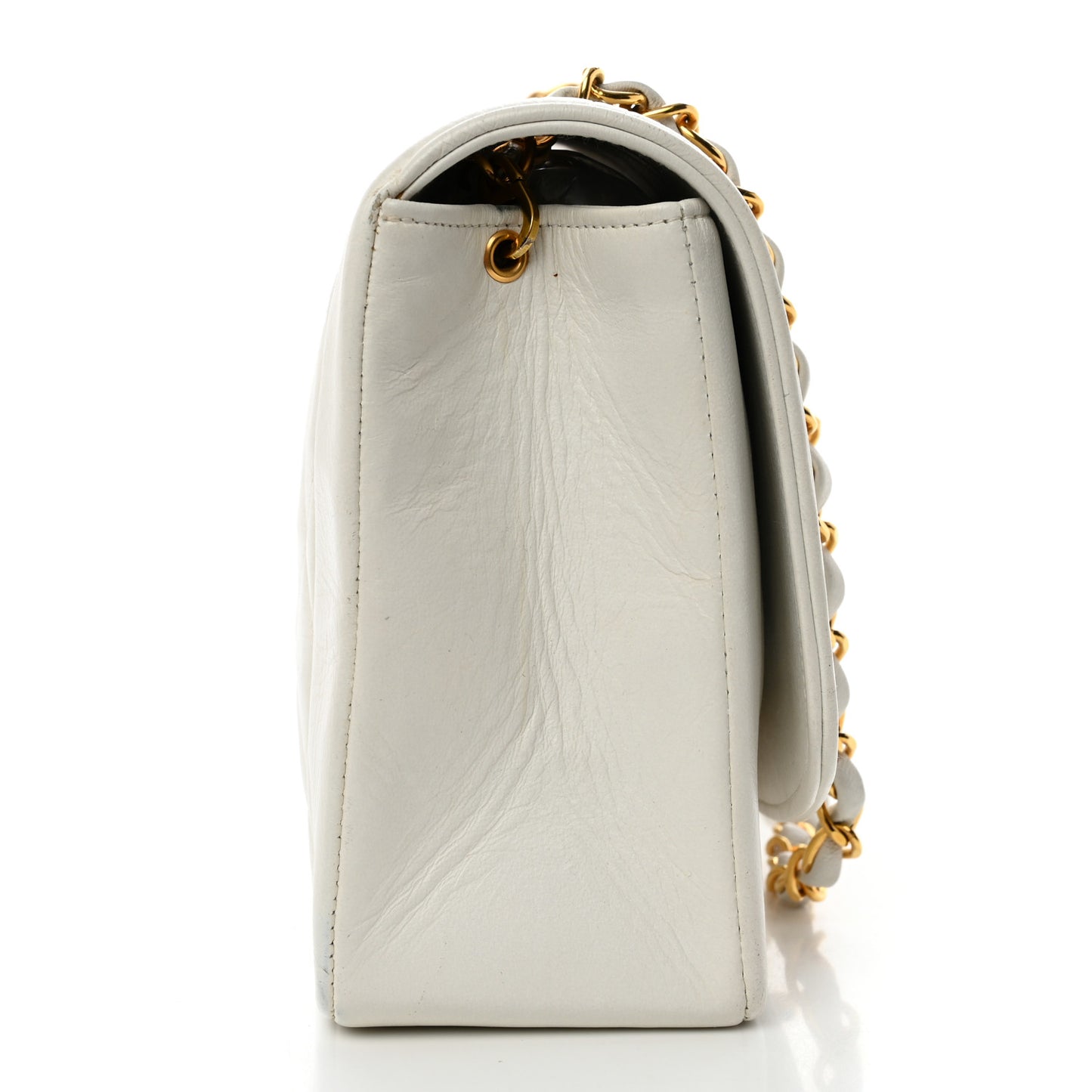 Lambskin Quilted Medium Single Flap White