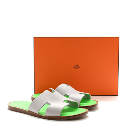 Hermes Epsom Mens Izmir Sandals 42 Gris Quartz Vert Fluo 10 of 10