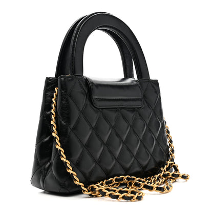 Chanel Shiny Aged Calfskin Quilted Nano Kelly Shopper Black Black 3 of 15