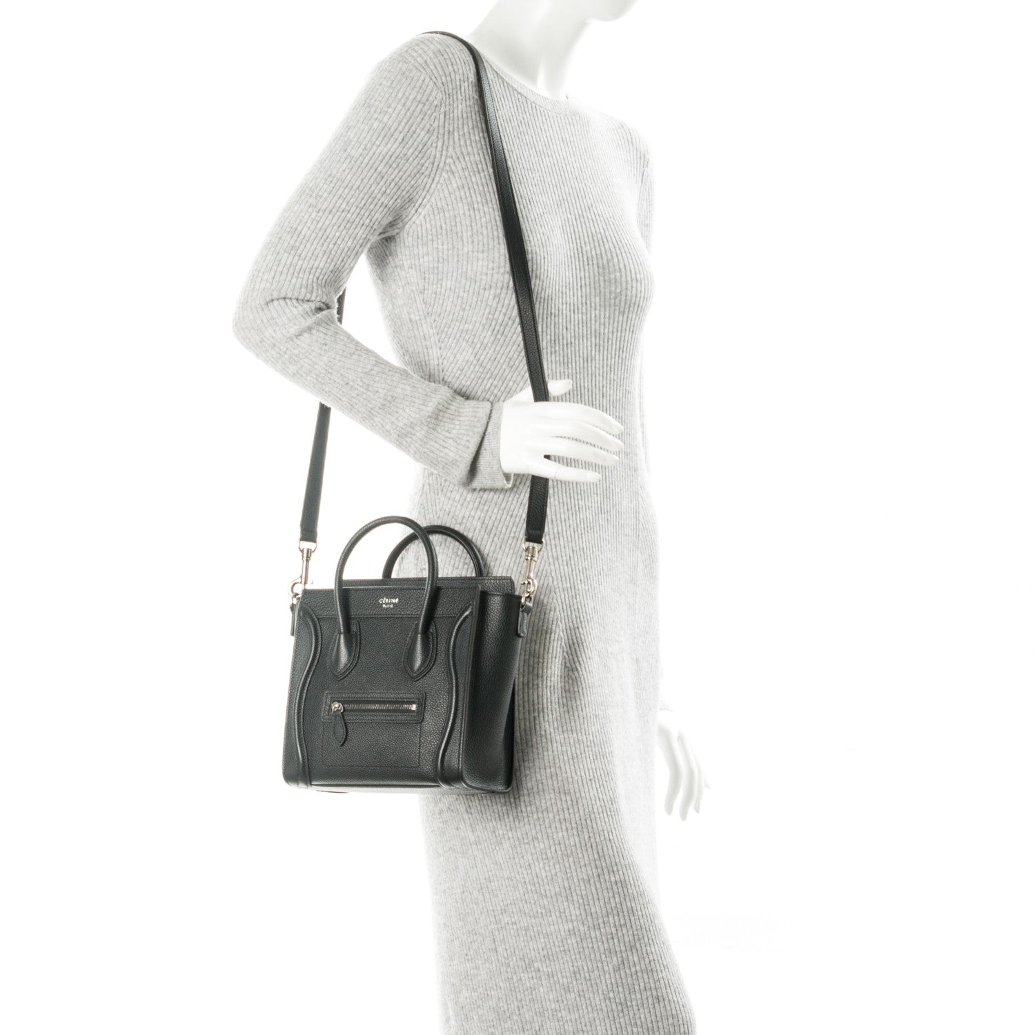 Celine Drummed Calfskin Nano Luggage Black 2 of 6