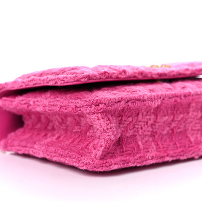 Chanel Wool Tweed Lambskin Quilted Chanel 19 Wallet On Chain WOC and Coin Purse Fuchsia 9 of 12