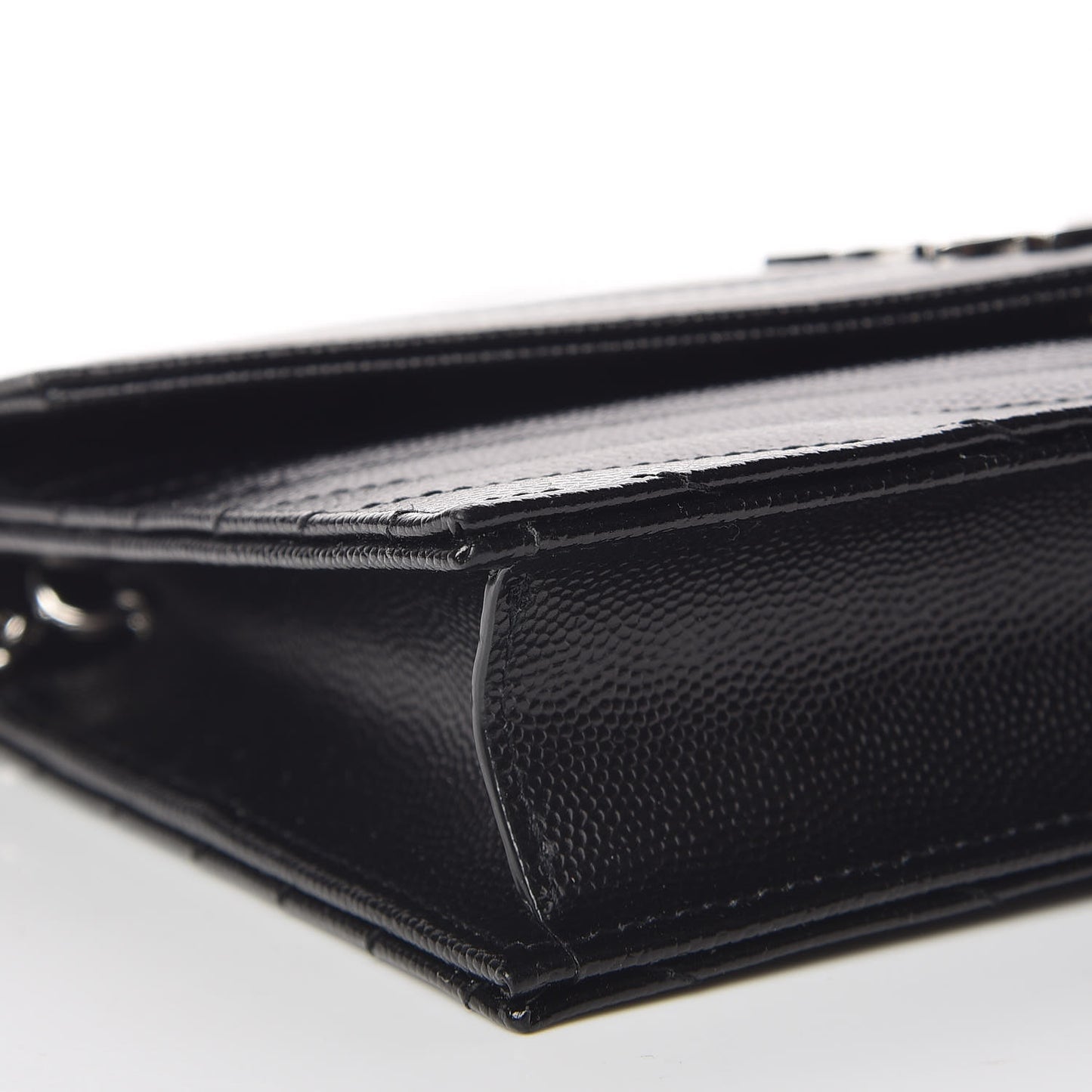 Grain De Poudre Matelasse Chevron Monogram Envelope Chain Wallet Black
