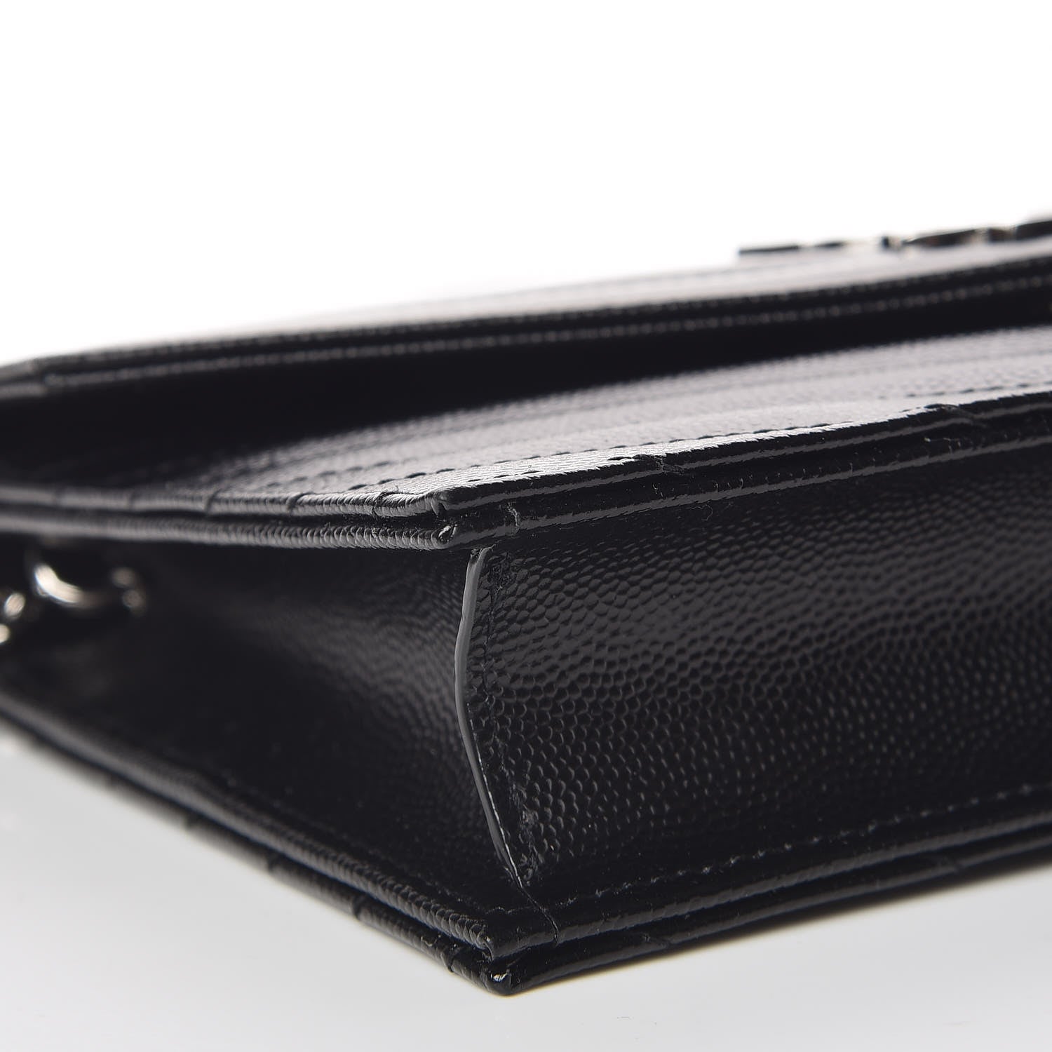 Saint Laurent Grain De Poudre Matelasse Chevron Monogram Envelope Chain Wallet Black 8 of 10