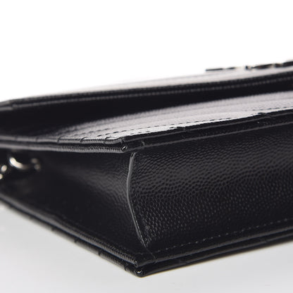 Saint Laurent Grain De Poudre Matelasse Chevron Monogram Envelope Chain Wallet Black 8 of 10