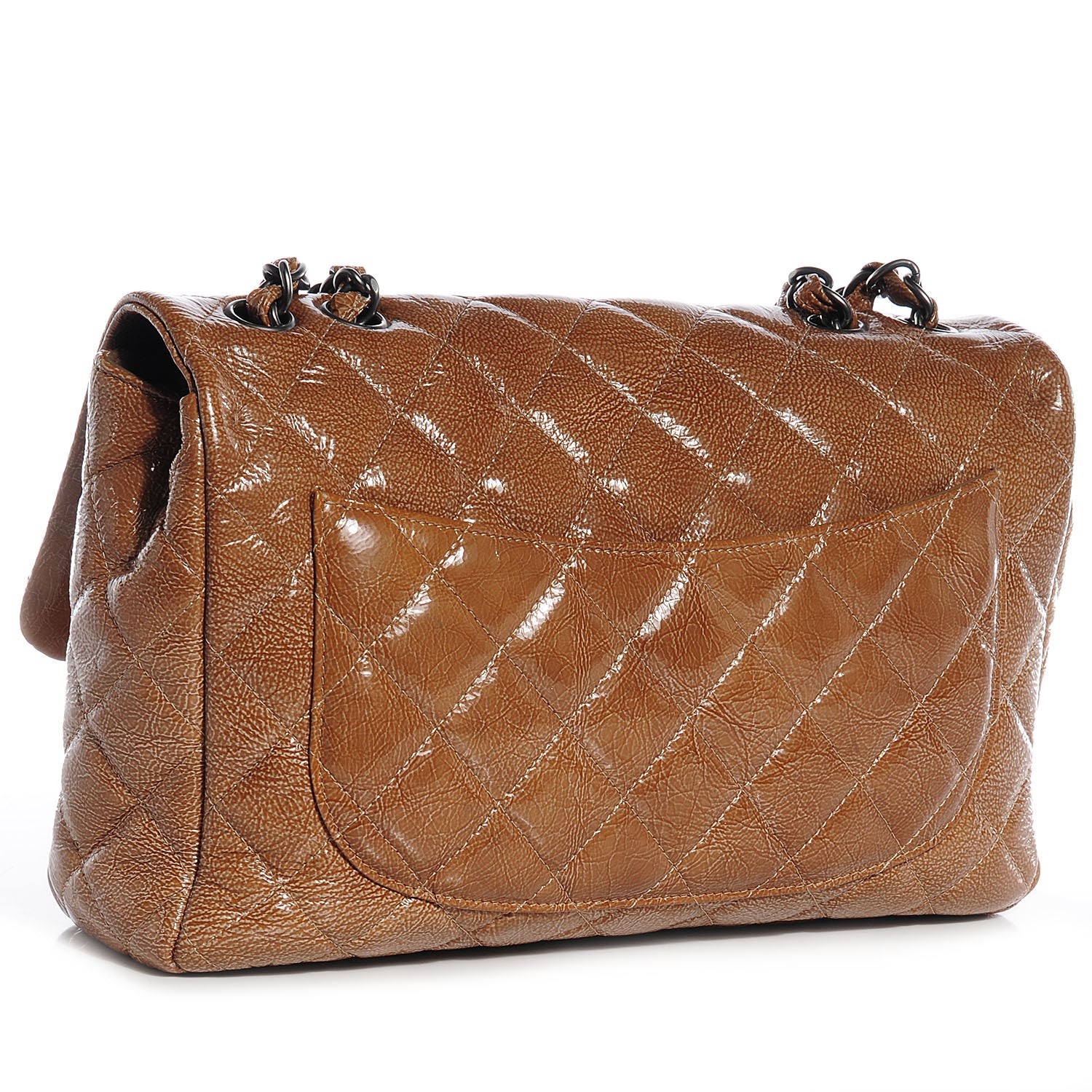 Chanel Crinkled Patent Jumbo Single Flap Brown 3 of 8