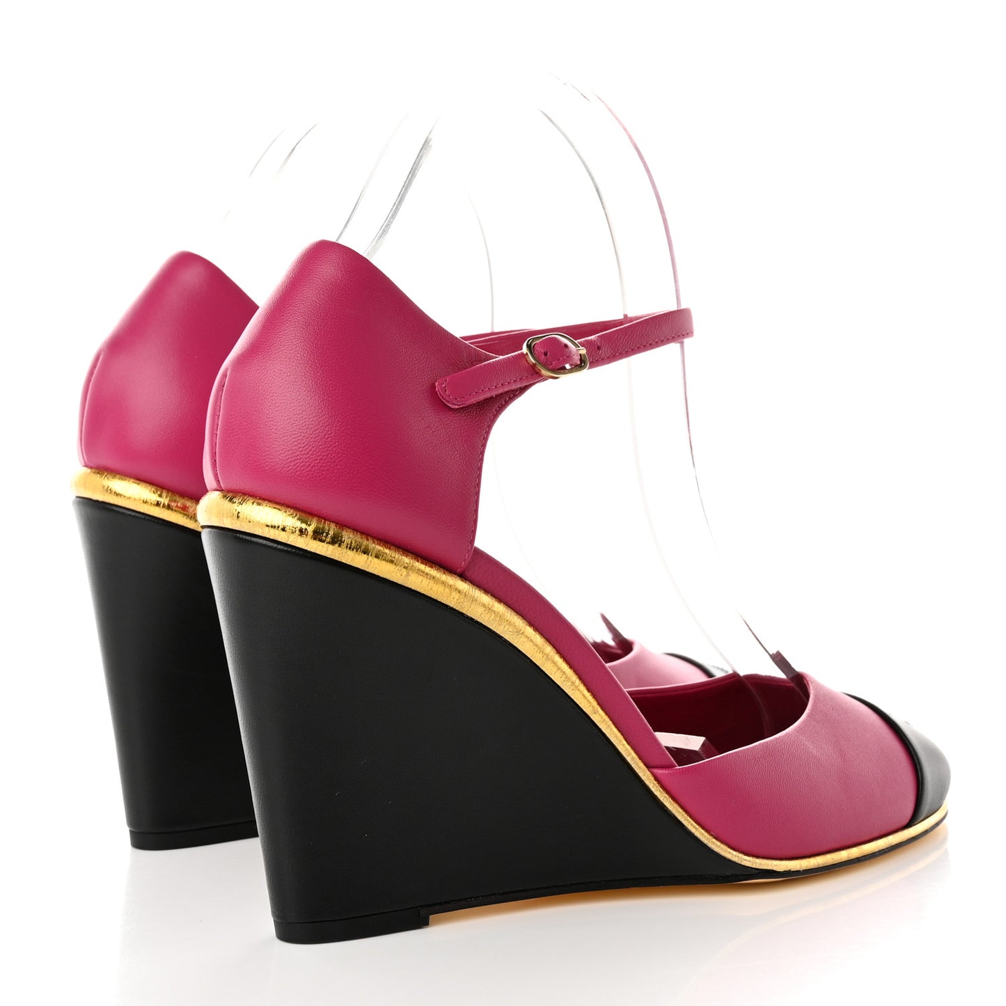 Lambskin Cap Toe Open Wedge 39 Fuchsia Black