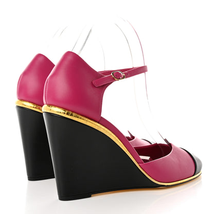 Chanel Lambskin Cap Toe Open Wedge 39 Fuchsia Black 4 of 12