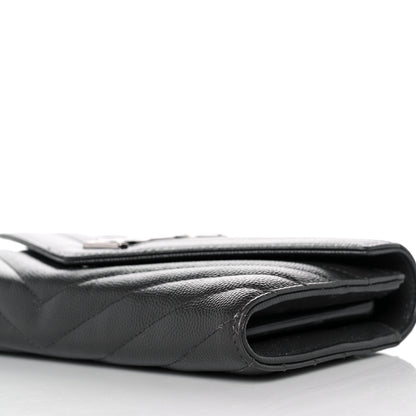Saint Laurent Grain De Poudre Matelasse Chevron Monogram Flap Wallet Coal 10 of 11