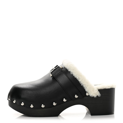 Givenchy Calfskin Shearling Clogs 38 Black White 1 of 9