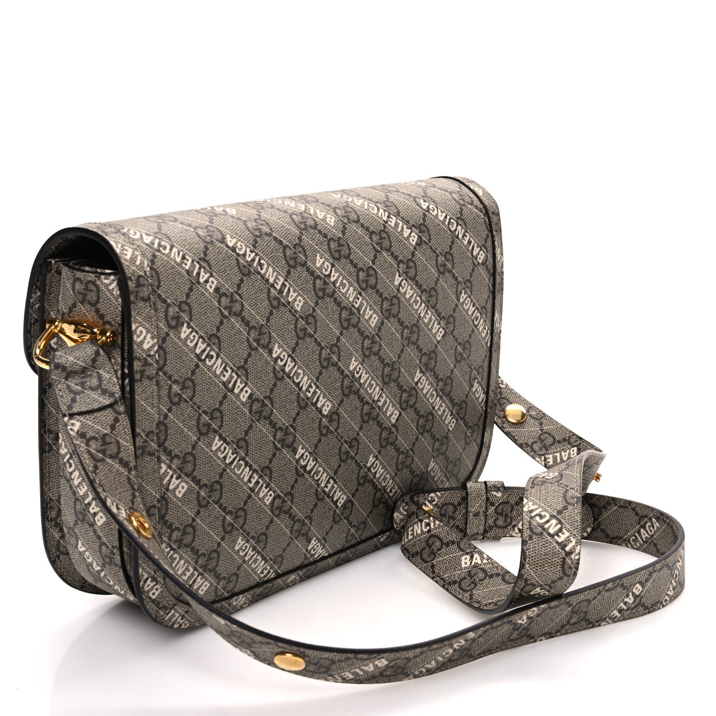 X BALENCIAGA GG Supreme Monogram Logo Print Horsebit 1955 Shoulder Bag Beige Ebony